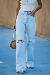 High Rise Wash Distressed Denim Jeans